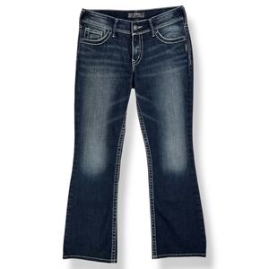 Silver Suki Bootcut Jeans Size 29‎ Dark Wash Thick Stitch Low Rise Embroidered